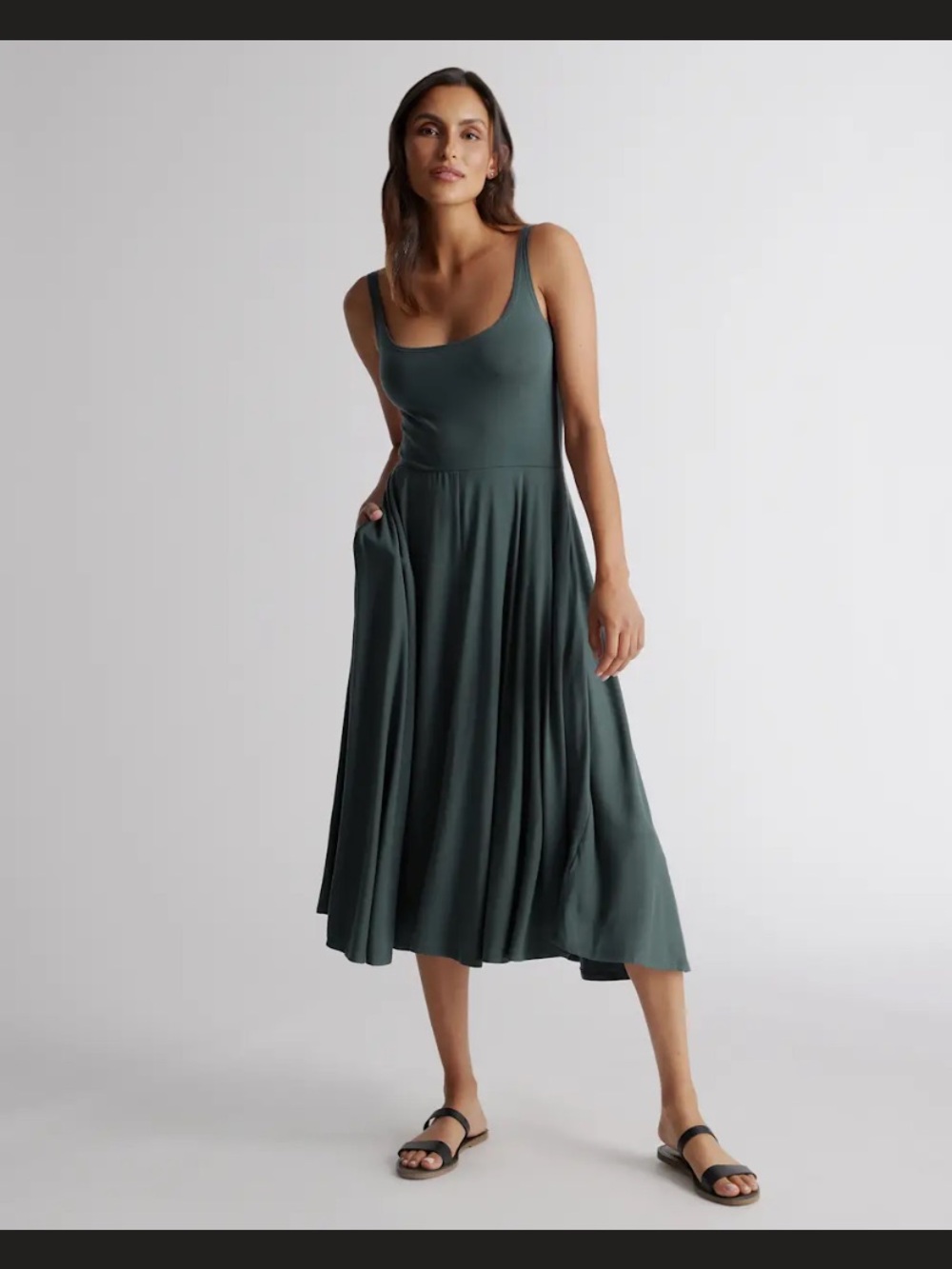 Quince Tencel Jersey Fit & Flare Dress Midi Dress - Olive